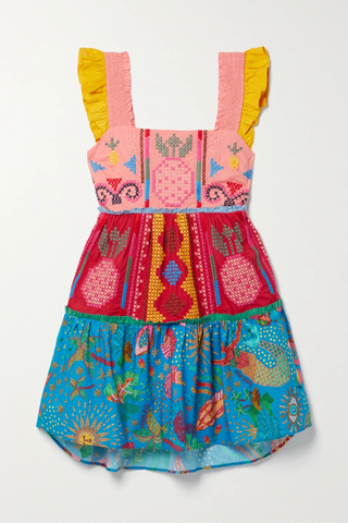 유럽직배송 팜리오 미니원피스 FARM RIO Embroidered printed shirred cotton-poplin mini dress 42247633207906494
