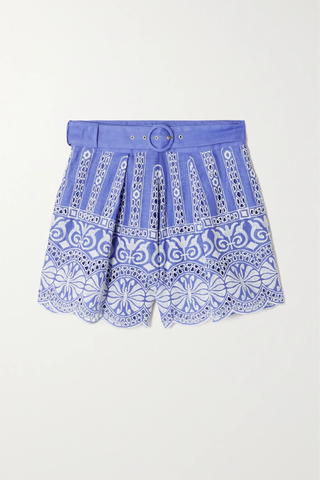 유럽직배송 짐머만 ZIMMERMANN + NET SUSTAIN belted embroidered broderie anglaise linen shorts 38063312420600202