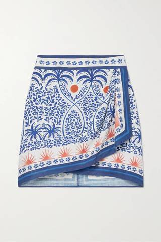 유럽직배송 팜리오 미니스커트 FARM RIO Afternoon Breeze wrap-effect printed linen-blend voile mini skirt 42247633207906488