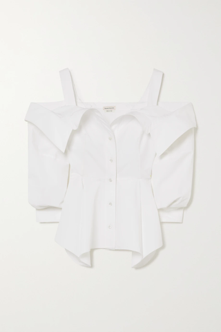 유럽직배송 알렉산더맥퀸 셔츠 ALEXANDER MCQUEEN Cold-shoulder ruffled cotton-poplin shirt 1647597284278084
