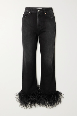 유럽직배송 발렌티노 청바지 VALENTINO Feather-trimmed straight-leg jeans 42247633208865921