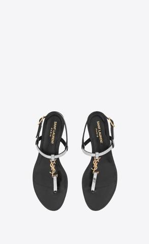 유럽직배송 입생로랑 플랫 샌들 SAINT LAURENT cassandra flat sandals in reflective leather with gold-tone monogram 711825AAATD8105