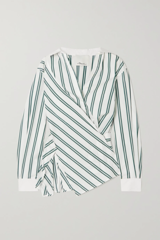 유럽직배송 3.1필립림 셔츠 3.1 PHILLIP LIM Asymmetric draped striped cotton-blend poplin shirt 43769801096289050