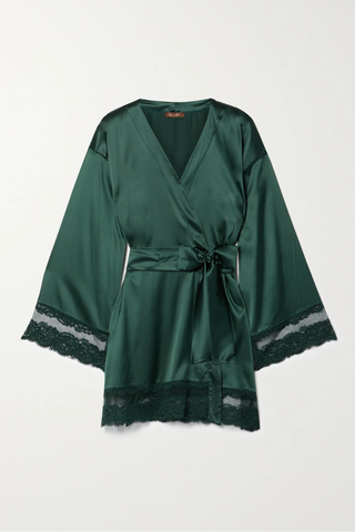 유럽직배송 COCO DE MER Seraphine lace-trimmed silk-blend satin robe 45666037505285892