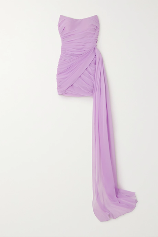 유럽직배송 오스카르데라렌타 미니원피스 OSCAR DE LA RENTA Strapless asymmetric ruched silk-chiffon mini dress 38063312420826291