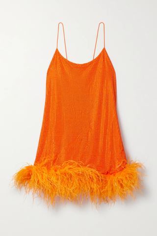 유럽직배송 LESLIE AMON Laurie feather-trimmed jacquard-knit mini dress 45666037504790961