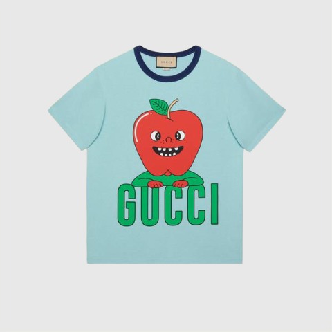 유럽직배송 구찌 티셔츠 GUCCI apple print cotton T-shirt 703439XJEI24673