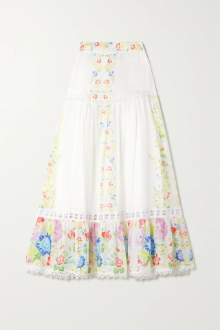유럽직배송 CHARO RUIZ Golny guipure lace-trimmed floral-print cotton-blend maxi skirt 42247633207892111
