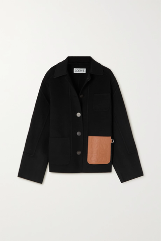 유럽직배송 로에베 코트 LOEWE Leather-trimmed wool and cashmere-blend coat 43769801097466183