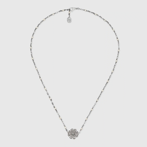 유럽직배송 구찌 목걸이 GUCCI Flower necklace with diamonds and pearls 581809J8CZ09068