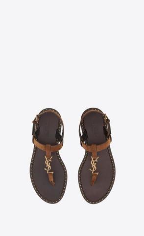 유럽직배송 입생로랑 플랫 샌들 SAINT LAURENT cassandra flat sandals in suede with gold-tone monogram 7112601NZTT2330