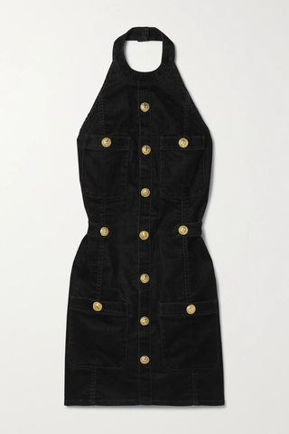유럽직배송 발망 미니원피스 BALMAIN Button-embellished brushed cotton-blend twill halterneck mini dress 38063312419800813