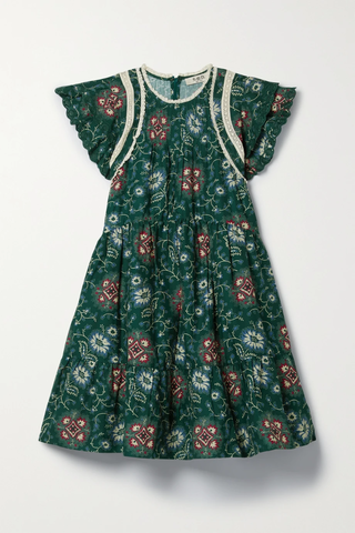 유럽직배송 SEA Robina crochet-trimmed pintucked floral-print cotton mini dress 1647597284004658