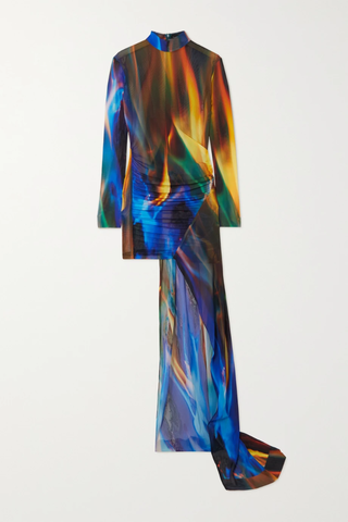 유럽직배송 데이비드코마 미니원피스 DAVID KOMA Asymmetric draped printed stretch-mesh mini dress 42247633208572015
