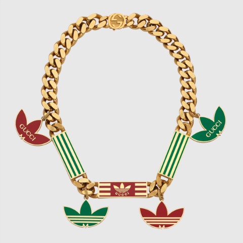 유럽직배송 구찌 목걸이 GUCCI adidas x Gucci gourmette necklace with Gucci Trefoil enamel 702885J979G8380
