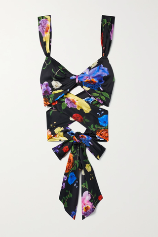 유럽직배송 플뢰르드말 FLEUR DU MAL Cropped tie-detailed floral-print stretch-silk top 45666037505006628