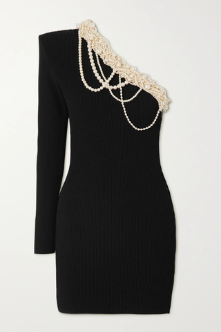 유럽직배송 발망 미니원피스 BALMAIN One-shoulder faux pearl-embellished ribbed-knit mini dress 38063312419801544