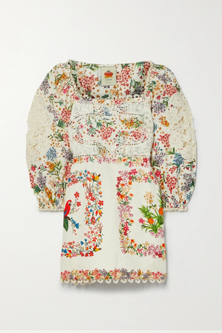 유럽직배송 팜리오 미니원피스 FARM RIO Guipure lace-trimmed floral-print linen-blend voile mini dress 38063312420578426