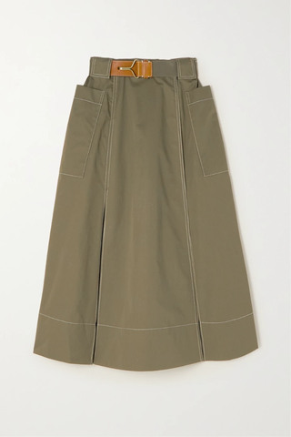 유럽직배송 토리버치 스커트 TORY BURCH Leather-trimmed belted paneled topstitched cotton-twill midi skirt 1647597285068691