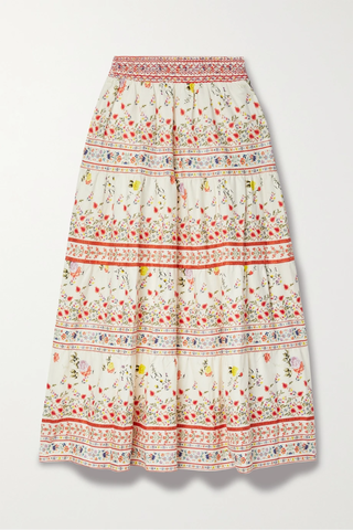 유럽직배송 앨리스앤올리비아 스커트 ALICE + OLIVIA Melony tiered floral-print linen-blend midi skirt 45666037505248043