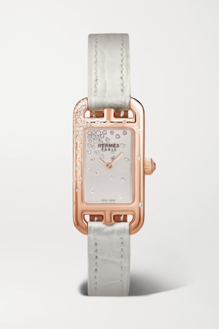 유럽직배송 HERMÈS TIMEPIECES Nantucket 17mm very small 18-karat rose gold, alligator and diamond watch 36856120585388394