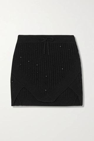 유럽직배송 데이비드코마 미니스커트 DAVID KOMA Asymmetric embellished ribbed-knit mini skirt 42247633208572001