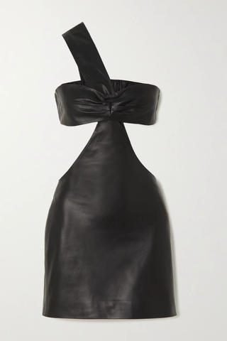 유럽직배송 ZEYNEP ARCAY One-shoulder ruched cutout leather mini dress 43769801095765840