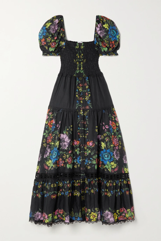 유럽직배송 CHARO RUIZ Salvia smocked guipure lace-trimmed printed cotton-blend voile maxi dress 42247633207887502