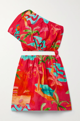 유럽직배송 팜리오 미니원피스 FARM RIO Ipanema one-sleeve cutout printed linen-blend mini dress 42247633207906429