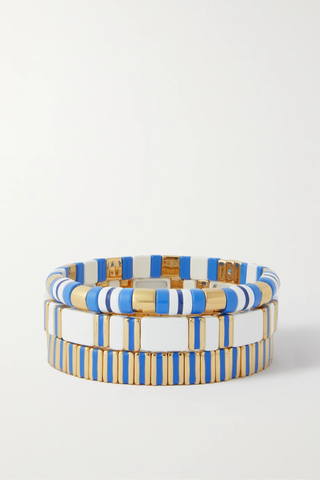 유럽직배송 록산느애슐린 팔찌 ROXANNE ASSOULIN Nautical Stripes set of three enamel and gold-tone bracelets 38063312419584046