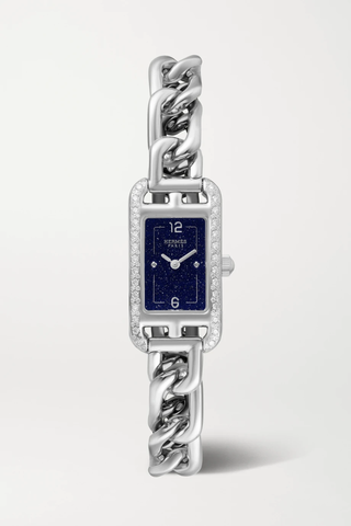 유럽직배송 HERMÈS TIMEPIECES Nantucket 17mm very small stainless steel, aventurine and diamond watch 36856120585388390