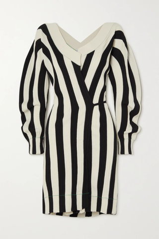 유럽직배송 보테가베네타 원피스 BOTTEGA VENETA Striped ribbed linen-blend wrap dress 1647597285654389