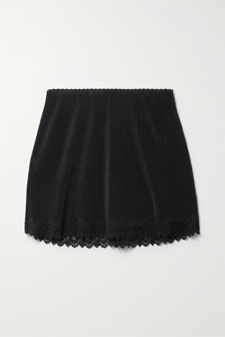 유럽직배송 알렉산더왕 미니스커트 ALEXANDERWANG.T Lace-trimmed plissé crepe de chine mini skirt 1647597284425860