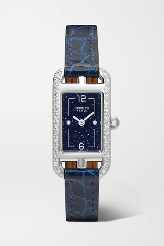유럽직배송 HERMÈS TIMEPIECES Nantucket Serti Joaillier 17mm very small stainless steel, alligator and diamond watch 36856120585388386
