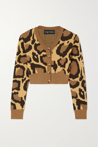 유럽직배송 SERGIO HUDSON Cropped leopard jacquard-knit cardigan 38063312419153679