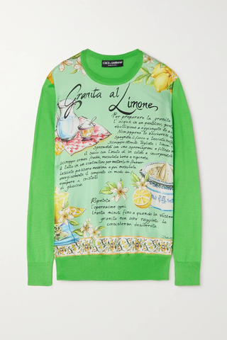 유럽직배송 돌체앤가바나 스웨터 DOLCE &amp; GABBANA Printed twill-paneled silk sweater 43769801097538094