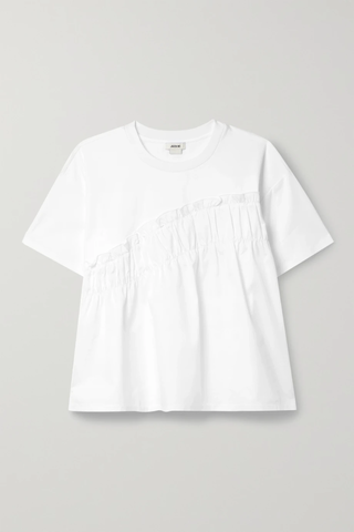 유럽직배송 제이슨우 티셔츠 JASON WU Ruffled twill-trimmed cotton-jersey T-shirt 43769801095606577