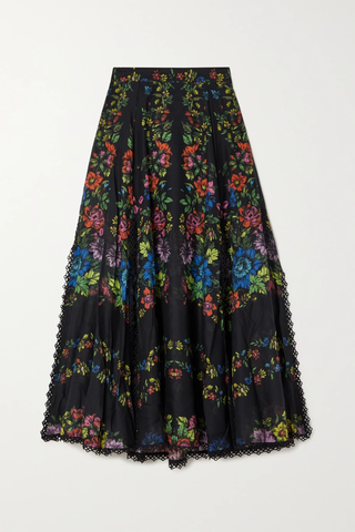 유럽직배송 CHARO RUIZ Zaga guipure lace-trimmed floral-print cotton-blend voile maxi skirt 42247633207887567