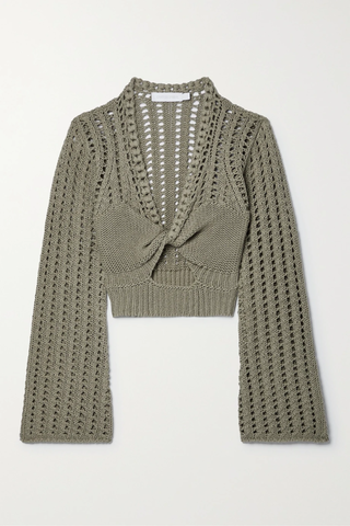 유럽직배송 조나단심카이 JONATHAN SIMKHAI Nile cropped twisted open-knit cotton and linen-blend top 38063312420510496