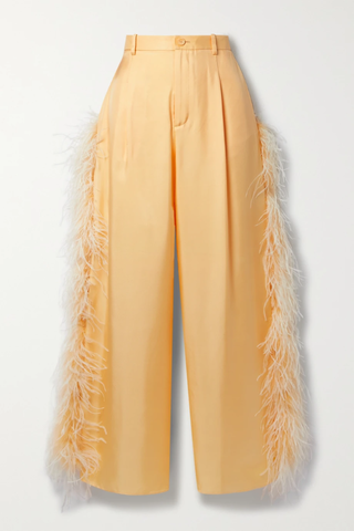 유럽직배송 LAPOINTE Feather-trimmed silk-twill straight-leg pants 43769801095762587