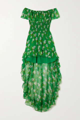 유럽직배송 캐롤라인 콘스타스 CAROLINE CONSTAS Della asymmetric off-the-shoulder ruffled floral-print silk-chiffon gown 38063312420537922