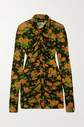 유럽직배송 리차드퀸 셔츠 RICHARD QUINN Ruched floral-print stretch-mesh shirt 1647597282480907