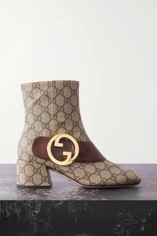 유럽직배송 구찌 앵클부츠 GUCCI Blondie embellished leather-trimmed coated-canvas ankle boots 1647597277036608