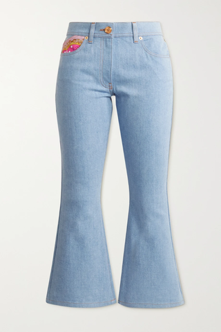 유럽직배송 베르사체 청바지 VERSACE Cropped printed twill-paneled mid-rise flared jeans 43769801095560144