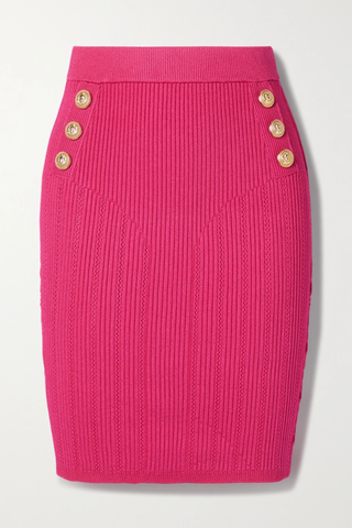 유럽직배송 발망 스커트 BALMAIN Button-embellished ribbed-knit skirt 38063312419791069
