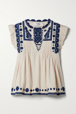 유럽직배송 SEA Holly pintucked embroidered cotton and linen-blend blouse 1647597277560672