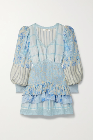 유럽직배송 러브샤크팬시 미니원피스 LOVESHACKFANCY Sienne ruffled printed lace-trimmed silk mini dress 45666037505076447