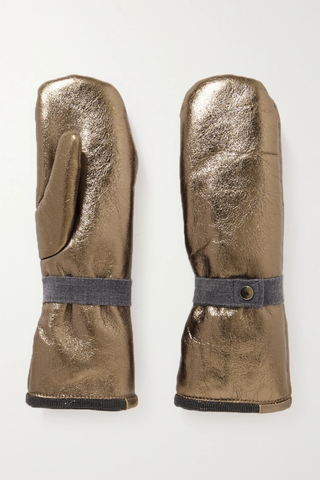 유럽직배송 브루넬로쿠치넬리 BRUNELLO CUCINELLI Bead-embellished shearling-lined metallic leather mittens 1647597280488394