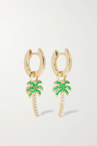 유럽직배송 시드니에반 귀걸이 SYDNEY EVAN Palm Tree Huggies 14-karat gold, emerald and diamond earrings 1647597283667712