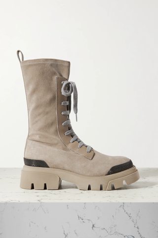 유럽직배송 브루넬로쿠치넬리 앵클부츠 BRUNELLO CUCINELLI Leather-trimmed bead-embellished suede ankle boots 38063312420853337